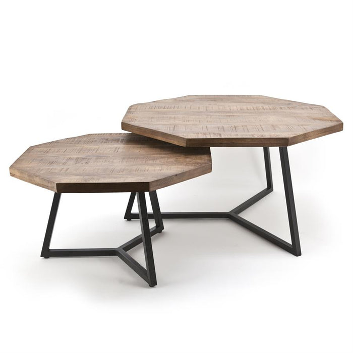 Salontafel Octagon | Bruin Mangohout | Set van 2