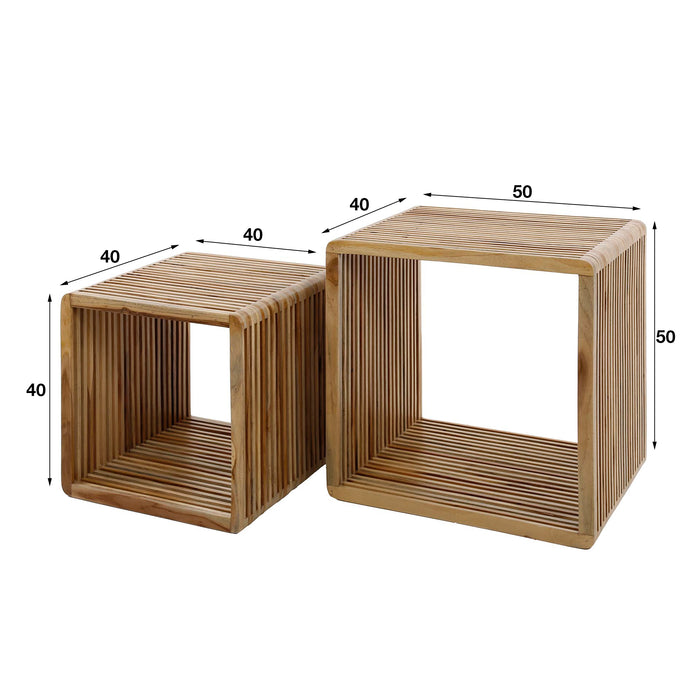 Salontafel Rib | Set van 2 | Teakhout