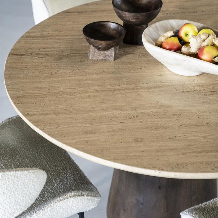 Eettafel Aikin | Beige Travertin | Rond