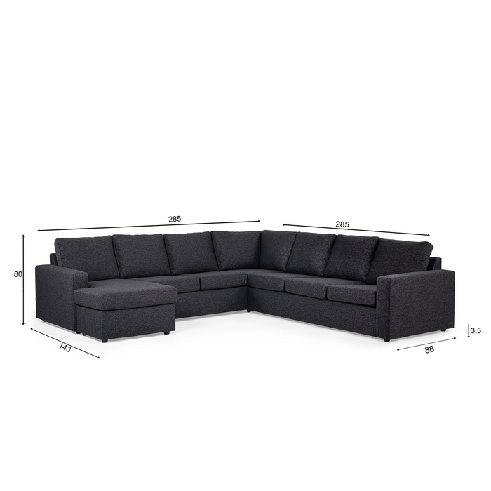 Hoekbank Becca | Antraciet Dortmund | Longchair L+R