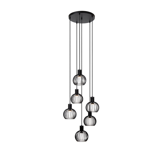 Hanglamp Mikaela | 6 Lampen | E27 | Zwart