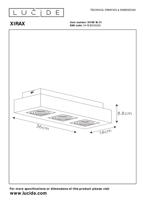 Plafondspot Xirax | 3-Lichts | LED Dim to warm | Wit Metaal