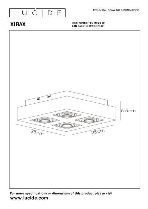 Plafondspot Xirax | 4-Lichts | LED Dim to warm | Zwart Metaal