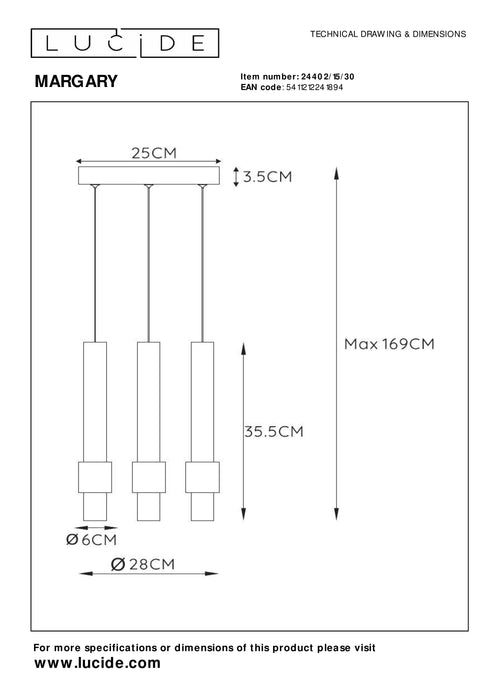 Hanglamp Margary | 3 hangend | Zwart