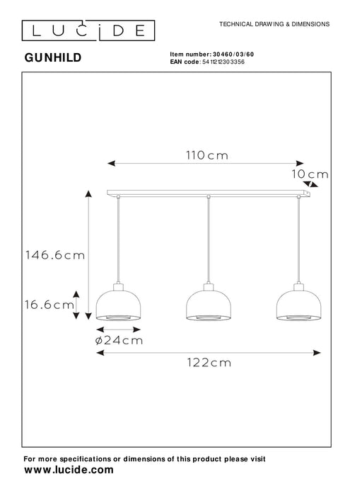 Hanglamp Gunhild | 3 op rij | Transparant