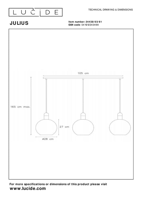 Hanglamp Julius | 3 Lampen | E27 | Opaal