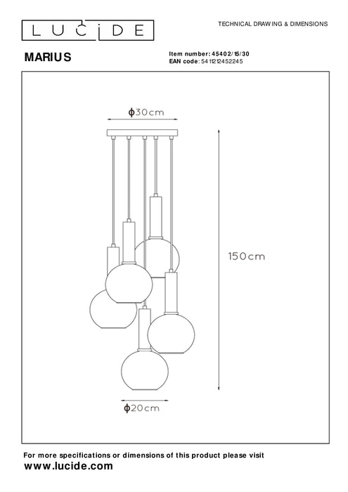 Hanglamp Marius | 5 Lampen | Ø 55 cm | Zwart