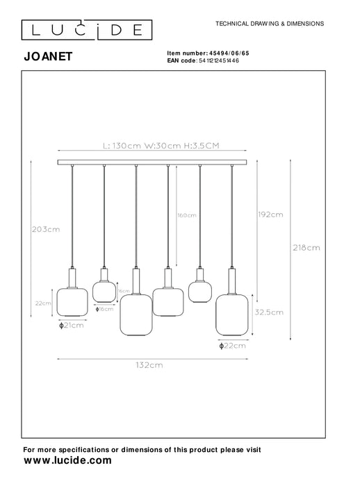 Hanglamp Joanet | 6 Lampen | Fumé