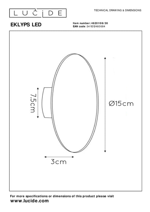 Wandlamp Eklyps LED | Ø 15 cm | 6W | Zwart