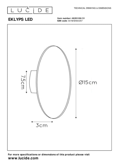 Wandlamp Eklyps LED | Ø 15 cm | 6W | Wit