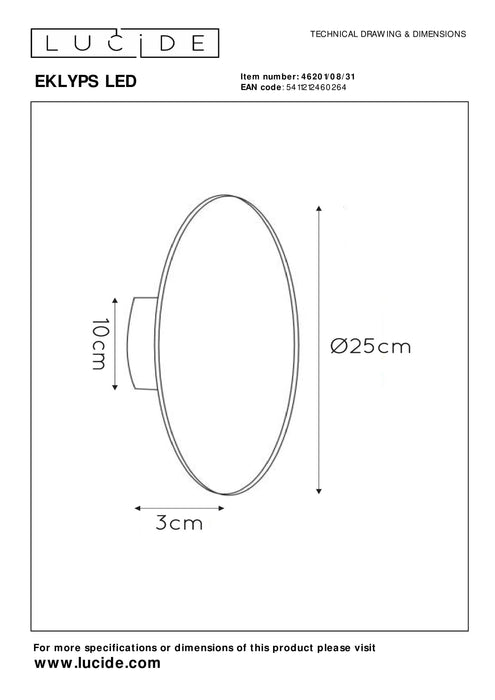 Wandlamp Eklyps LED | Ø 25 cm | 8W | Wit