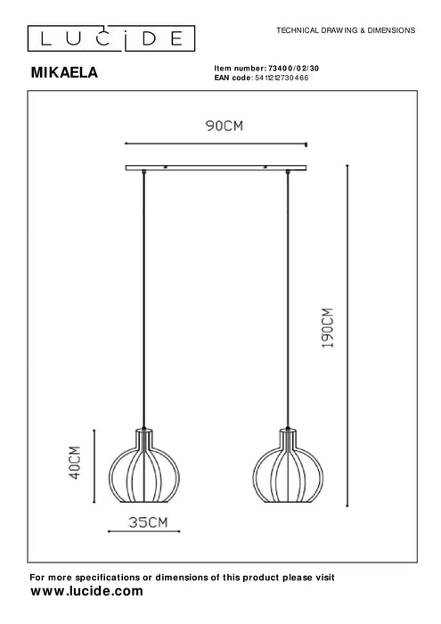 Hanglamp Mikaela | 2 Lampen | E27 | Zwart