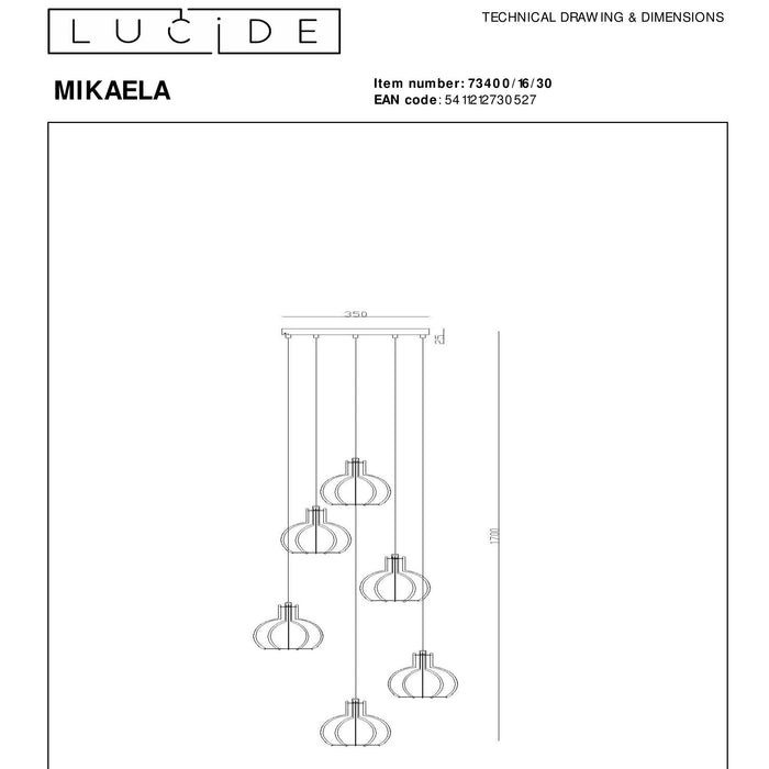 Hanglamp Mikaela | 6 Lampen | E27 | Zwart