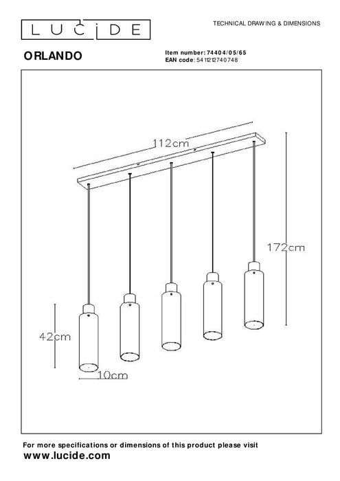 Hanglamp Orlando |  5 Lampen | Fumé