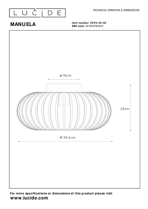 Plafonnière Manuela | Ø 39,5 cm | Zwart